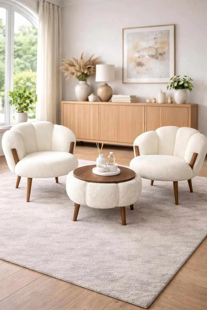 Ørelappstol- og salongbordsett (3 deler) Atelier Del Sofa Star (75 x 100 x 42 cm) Hvit v:2021058