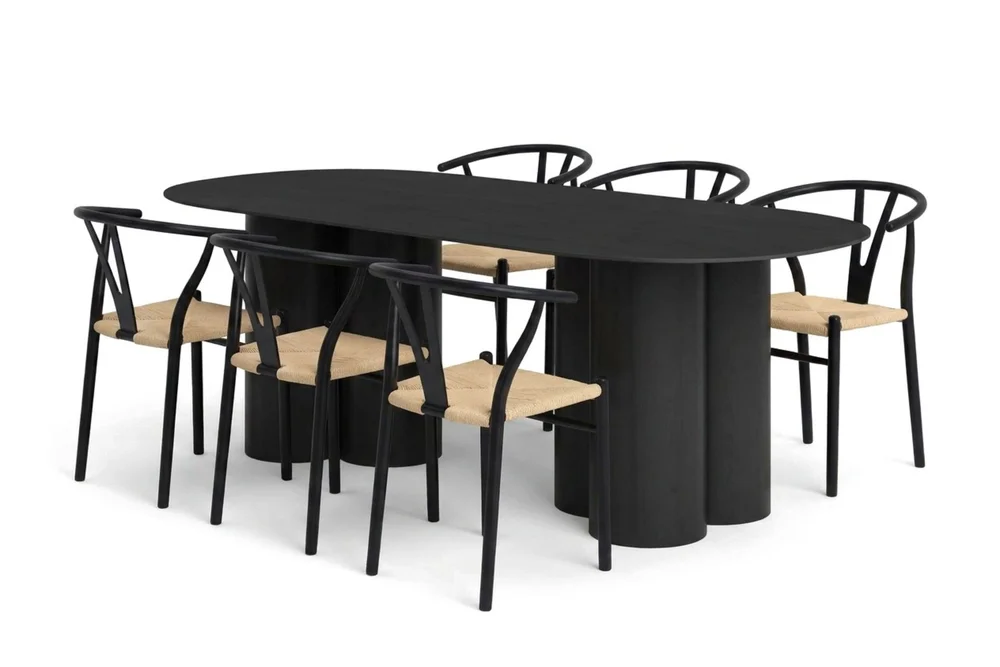 Juno spisegruppe rektangulær 220 cm svart med 6 Elysia spisestoler v:3443545