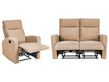Sofagruppe med manuell recliner 3-seter VERDAL Fløyel Lysebrun v:1301681 Sofagruppe med manuell recliner 3-seter VERDAL Fløyel Lysebrun v:1301681