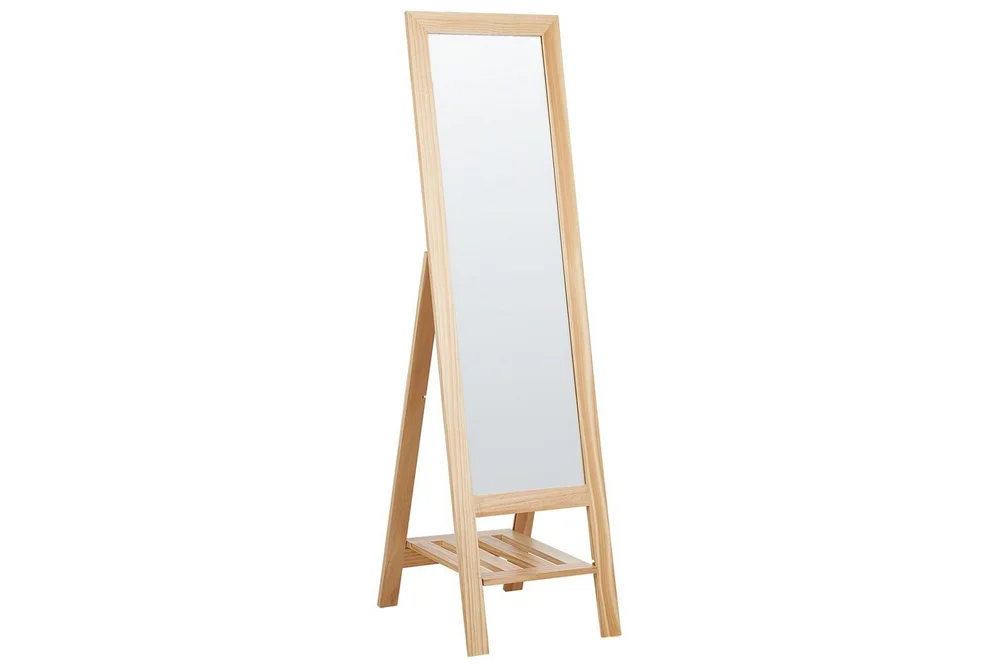 Golvspegel med hylla Beliani Luisant Light brown v:1890684