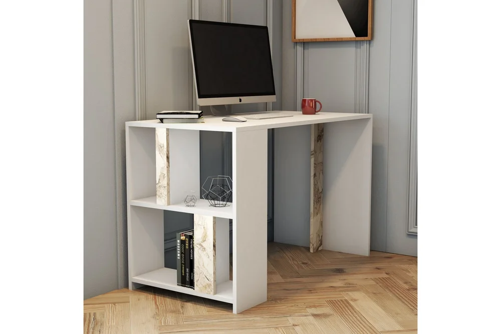 Timiza Skrivebord 120 cm med Oppbevaring Hylle Marmormønster v:7936471 Timiza Skrivebord 120 cm med Oppbevaring Hylle Marmormønster v:7936471