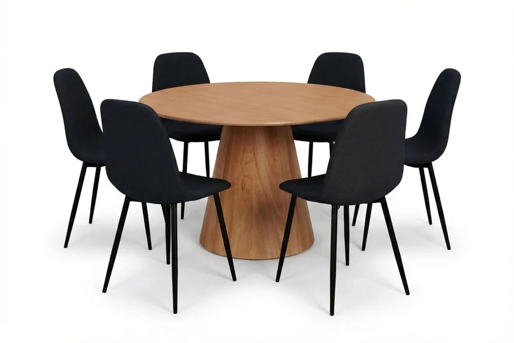 Siena spisegruppe rund 130 cm eik med 6 Nibe spisestoler v:7927102