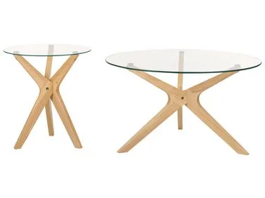Sett med 2 sofabord VALLEY Herdet glass Lysebrun v:1403492
