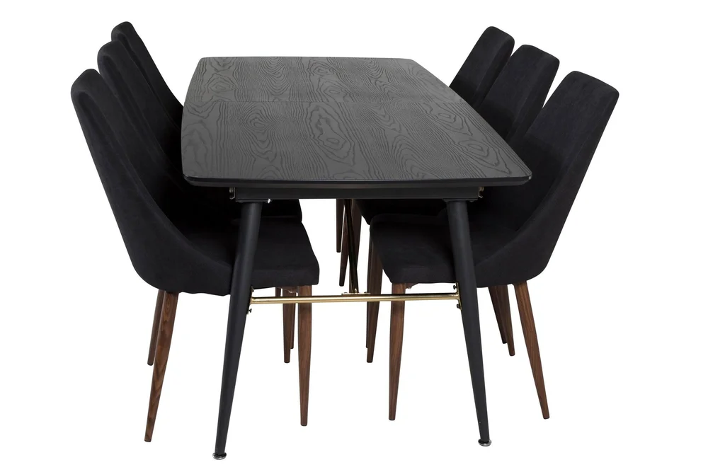 Gold Spisegruppe Forlengningsbar 180-220 cm Rektangulær med 6 Leone Stoler v:4896140