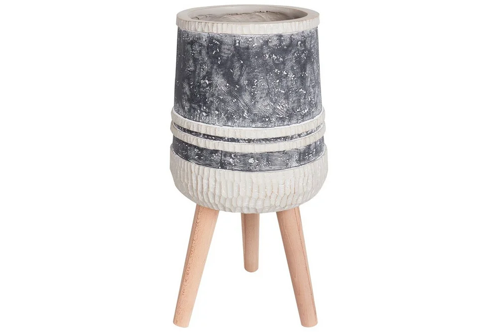 Trädgårdskruka Beliani Arisaema Light grey||Beige||Light colored wood v:9561708