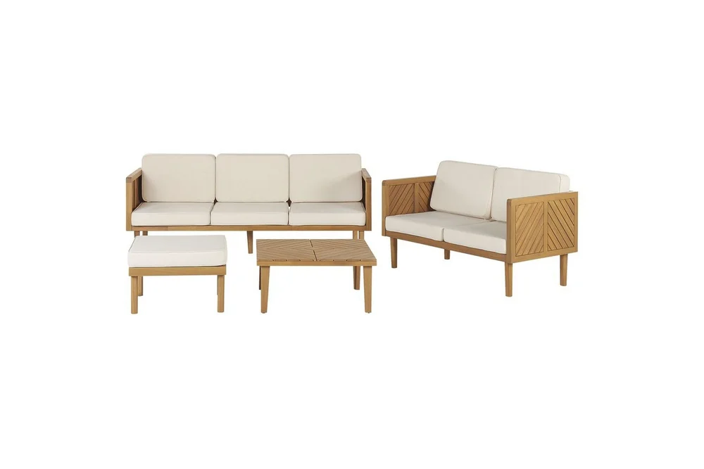 Loungegrupp med 2 sits soffa Beliani Baratti Light wood||Beige v:5420866