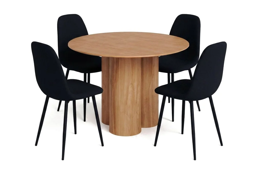 Juno spisegruppe rund 110 cm eik med 4 Nibe spisestoler v:3652154