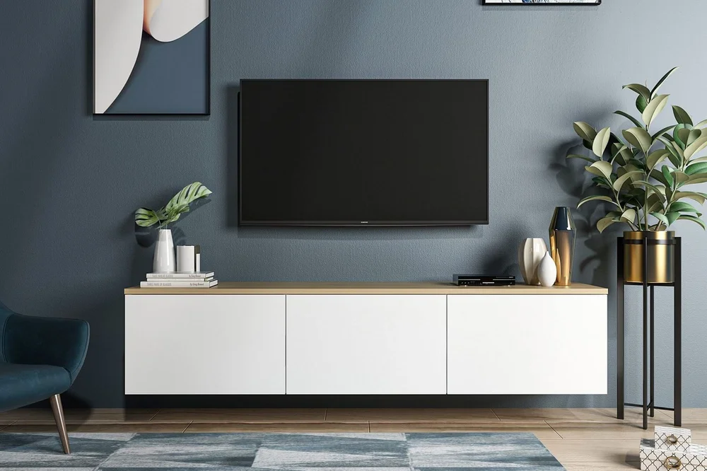 TV Stand 160 cm Hvit/Eik v:1366473