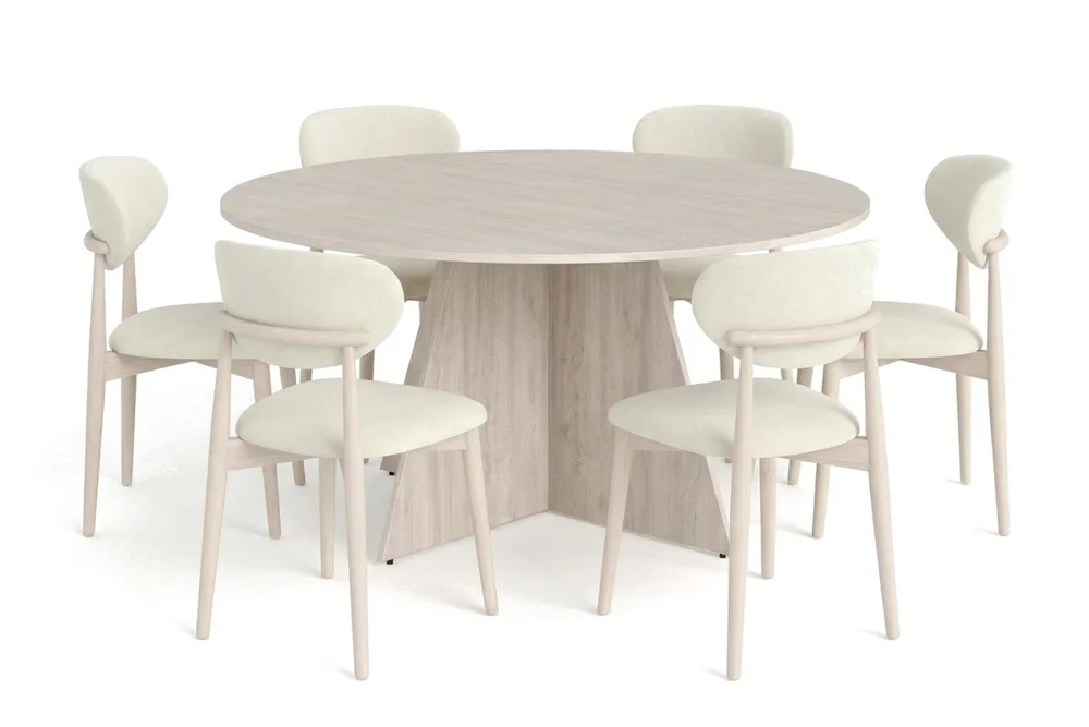 Vera spisegruppe rund 150 cm hvitlasert med 6 Molly spisestoler v:1760703 Vera spisegruppe rund 150 cm hvitlasert med 6 Molly spisestoler v:1760703