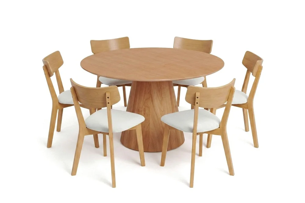 Siena spisegruppe 130 cm rund i eik med 6 Amelia spisestoler med pute v:7770269