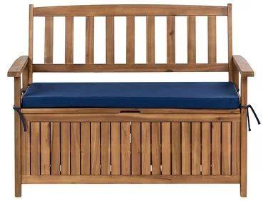 Hagebenk med pute SOVANA 120 cm Med oppbevaring Akasietre Blå v:4811855
