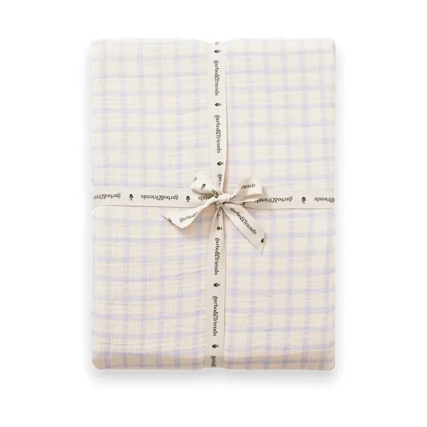 Gingham Sky Blue Muslin dra-på-laken v:1381464 Gingham Sky Blue Muslin dra-på-laken v:1381464