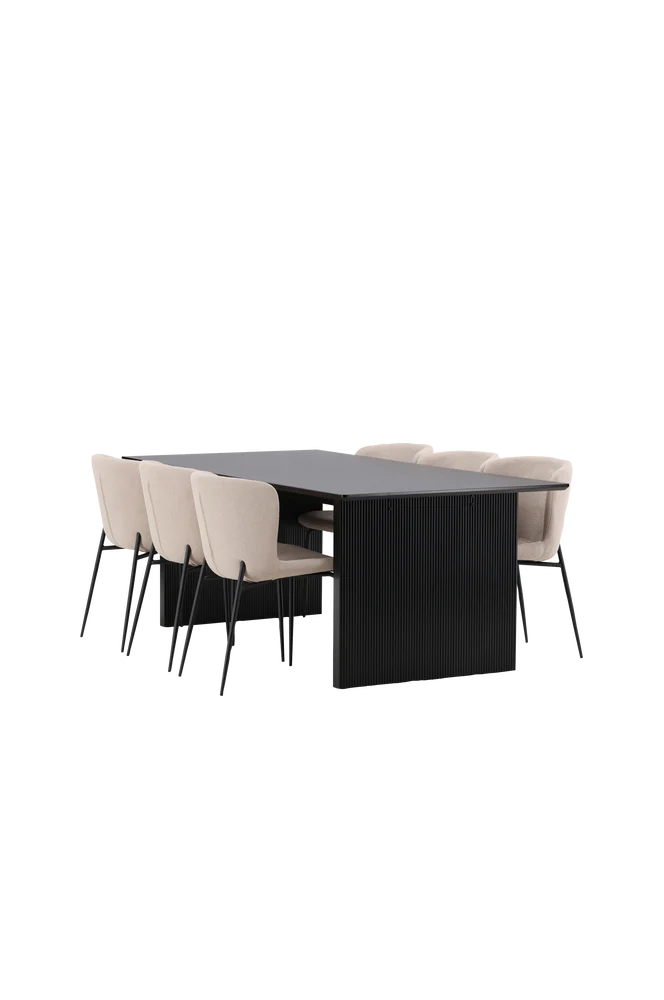 Spisegruppe Vail med 6 stk spisestoler Modesto - Beige m v:3611766