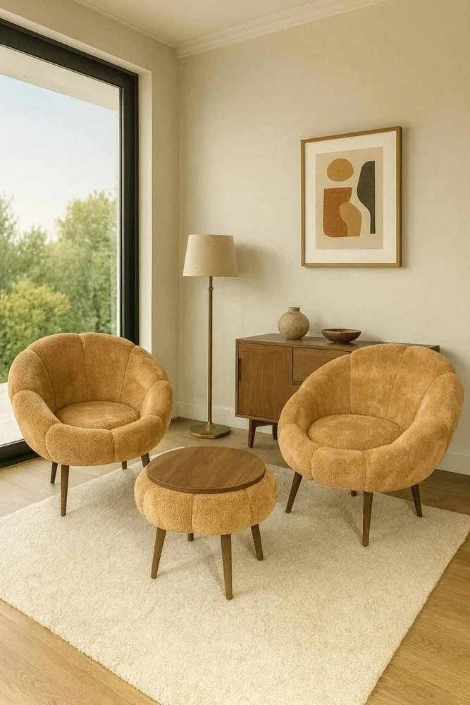 Ørelappstol- og salongbordsett (3 deler) Atelier Del Sofa Lida Wellsoft (75 x 100 x 42 cm) Brun v:8738721