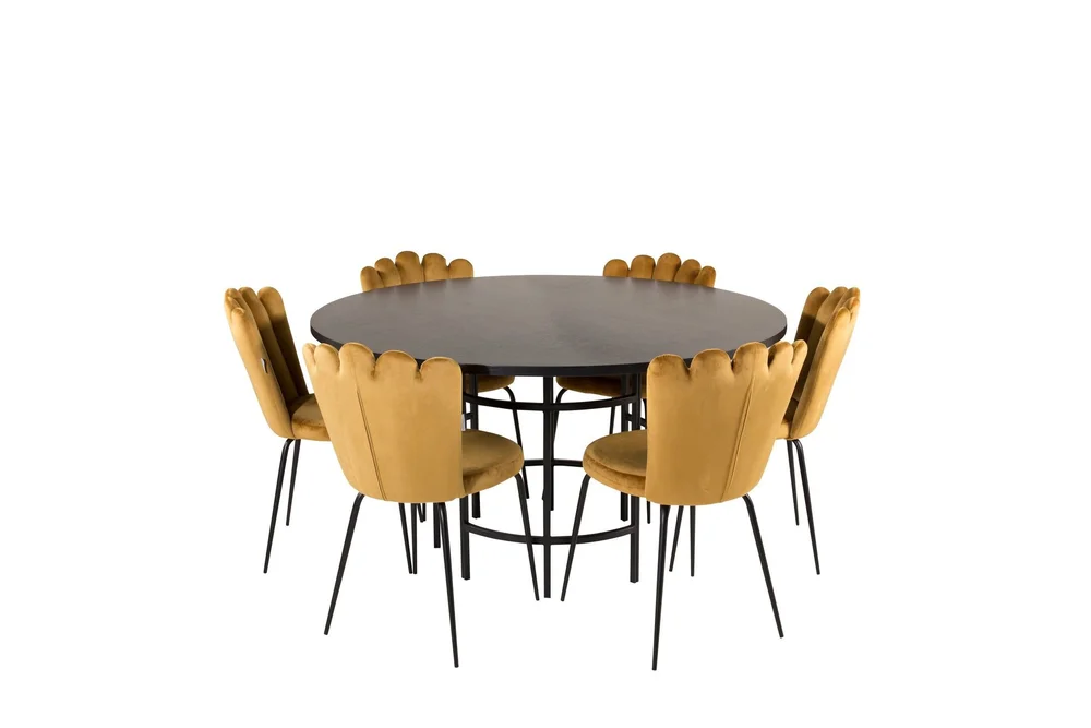 Spisegruppe Möbelfashion Copenhagen spisegruppe 140 cm rund med 6 Limhamn-stoler Svart/GULL v:3041483