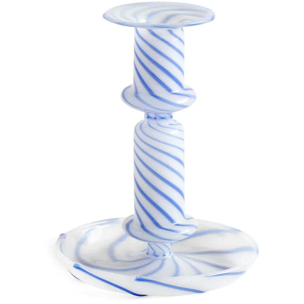 Flare Stripe Milk Lysestake 14 cm Blå v:337313