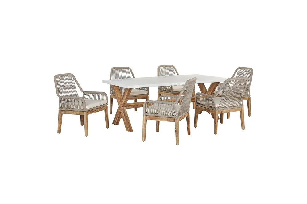 Trädgårdsmöbelset Beliani Olbia 6-sits Krämvit/svart/ljust trä White||Beige||Light wood v:5851454