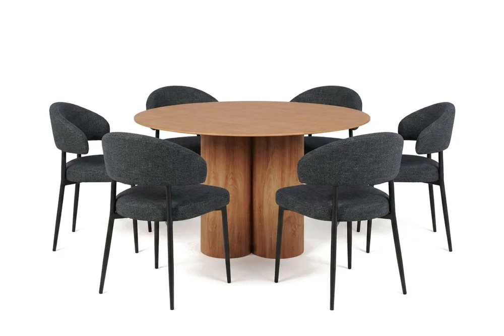 Juno spisegruppe rund 130 cm eik med 6 Sawako spisestoler v:7880528 Juno spisegruppe rund 130 cm eik med 6 Sawako spisestoler v:7880528