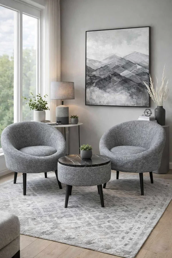 Ørelappstol- og salongbordsett (3 deler) Atelier Del Sofa Lida Linen (75 x 100 x 42 cm) Grå v:1957632