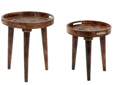 Sett med 2 sidebord ASTAI Mangotre Mørkebrun v:7010621