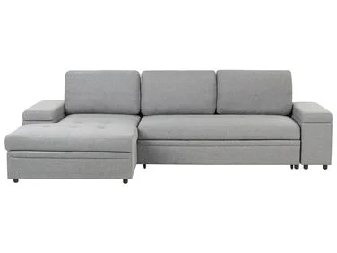 Hjørnesovesofa 3-seter HRISEY Med oppbevaring Imitert lin Grå Høyrevendt v:4999780 Hjørnesovesofa 3-seter HRISEY Med oppbevaring Imitert lin Grå Høyrevendt v:4999780