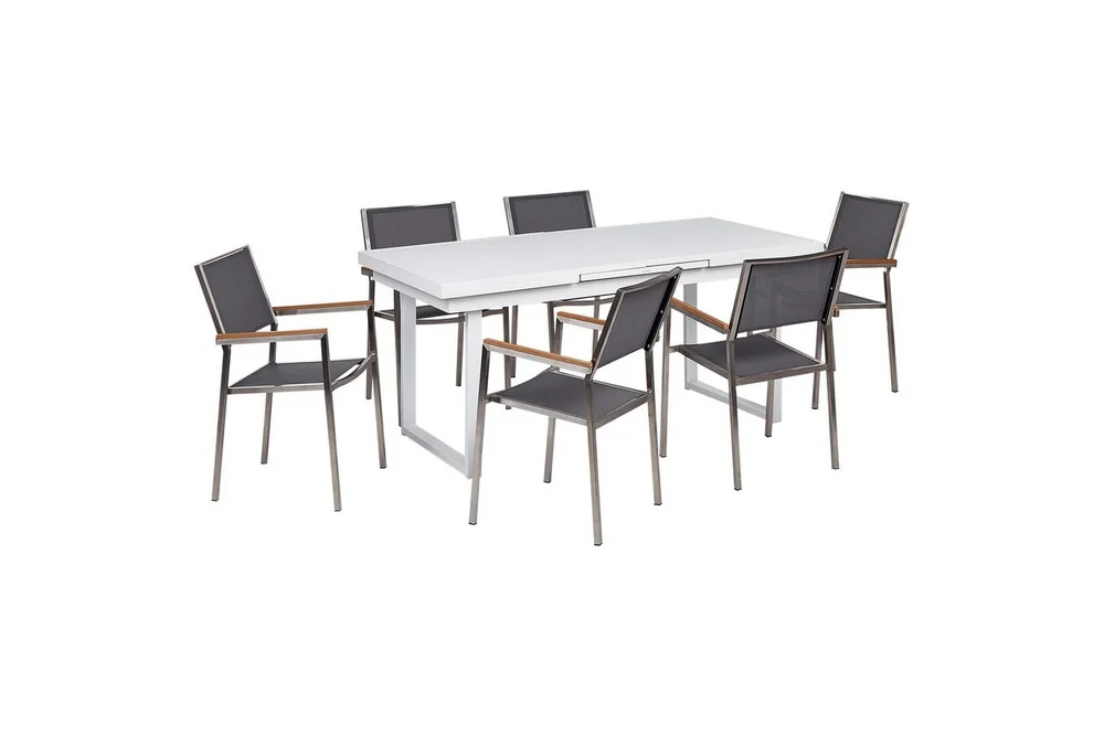 Matsalsset Beliani Valcanetto/Grosseto Vit/Grå/Silver, 6-Sits White||Grey||Silver v:5318587