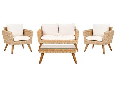 Loungesett til hagen med bord 4-seters VITTORIA PE-rotting Off white v:7247668