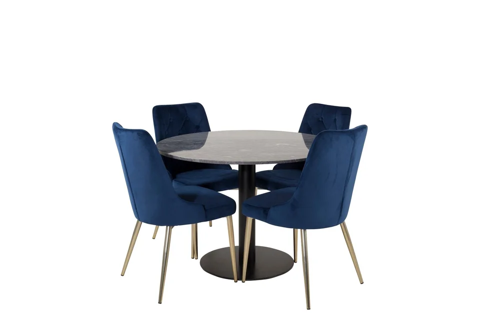 Estelle Spisegruppe 106 cm Rund med 4 Velvet Stoler v:5233247