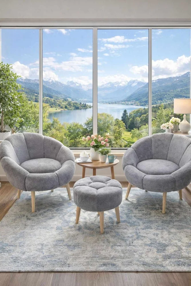 Ørelappstol- og puffsett (3 deler) Atelier Del Sofa Lida Wellsoft (75 x 100 x 42 cm) Grå v:4113893