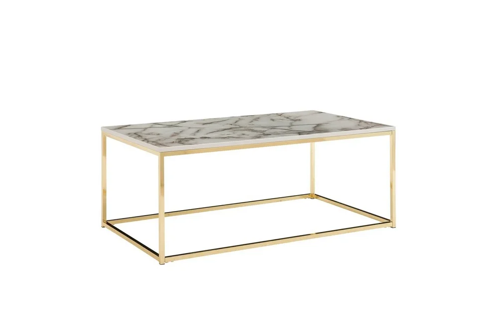Sofabord Wohnling marmorstil, rektangulær elegant, moderne stil Gull, Marmorhvit v:5592549