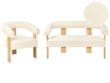 Sofagruppe ILBRO Bouclé Off-White/lysebrun v:1686091 Sofagruppe ILBRO Bouclé Off-White/lysebrun v:1686091