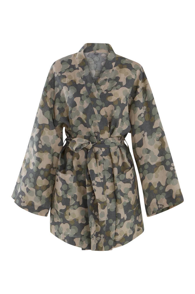 CARA kort kimono i lin – Grønn – Tekstiler | m v:8714907