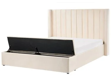 Seng med oppbevaringsbenk NOYERS Fløyel Off white 160 x 200 cm v:7603715