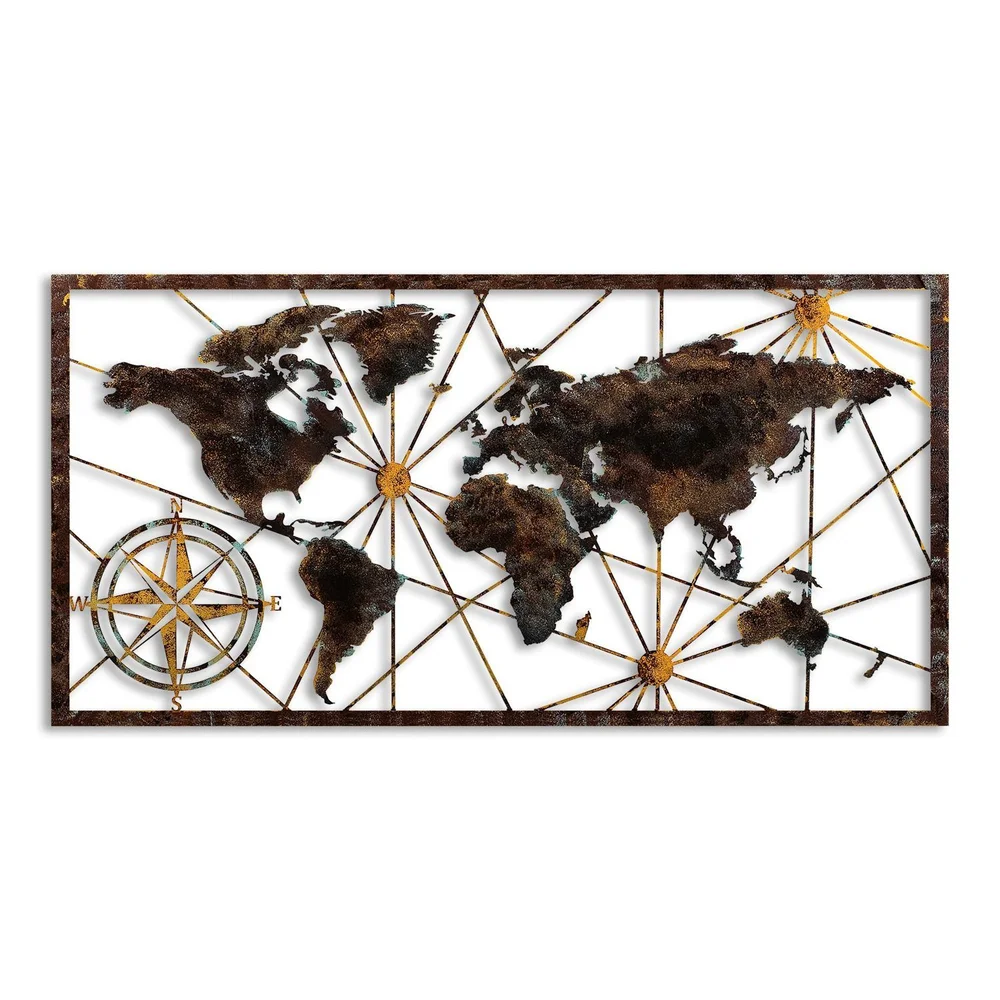 Dekorativt metallveggtilbehør Wallxpert Verdenskart-ramme (120 x 60 cm) Svart v:3219942