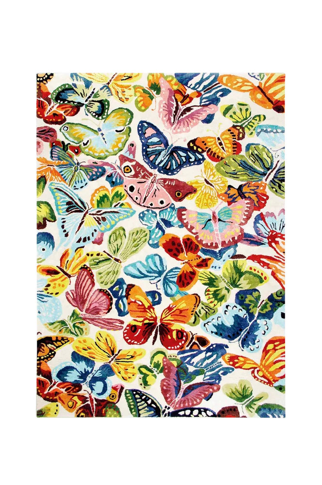 Kunstsilketeppe Butterflies – Hvit – Barnerom | m v:6073538