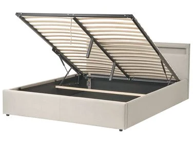Seng med oppbevaring og LED-lys ARMELLE Beige 160 x 200 cm v:2164342