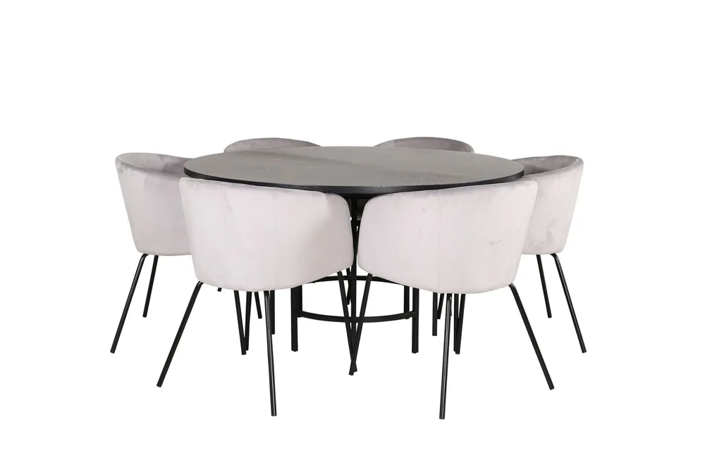 Spisegruppe Möbelfashion Copenhagen spisegruppe 140 cm rund med 6 Berit-stoler Svart/Lys grå v:1283280