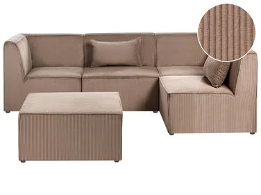 Modulær hjørnesofa 4-seters LEMVIG med fotskammel Kordfløyel Mørk beige Venstrevendt v:8213883 Modulær hjørnesofa 4-seters LEMVIG med fotskammel Kordfløyel Mørk beige Venstrevendt v:8213883