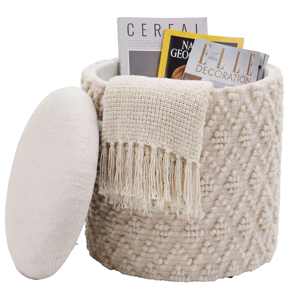 Veron rund sittepuff med oppbevaring i ullstoff v:8171045
