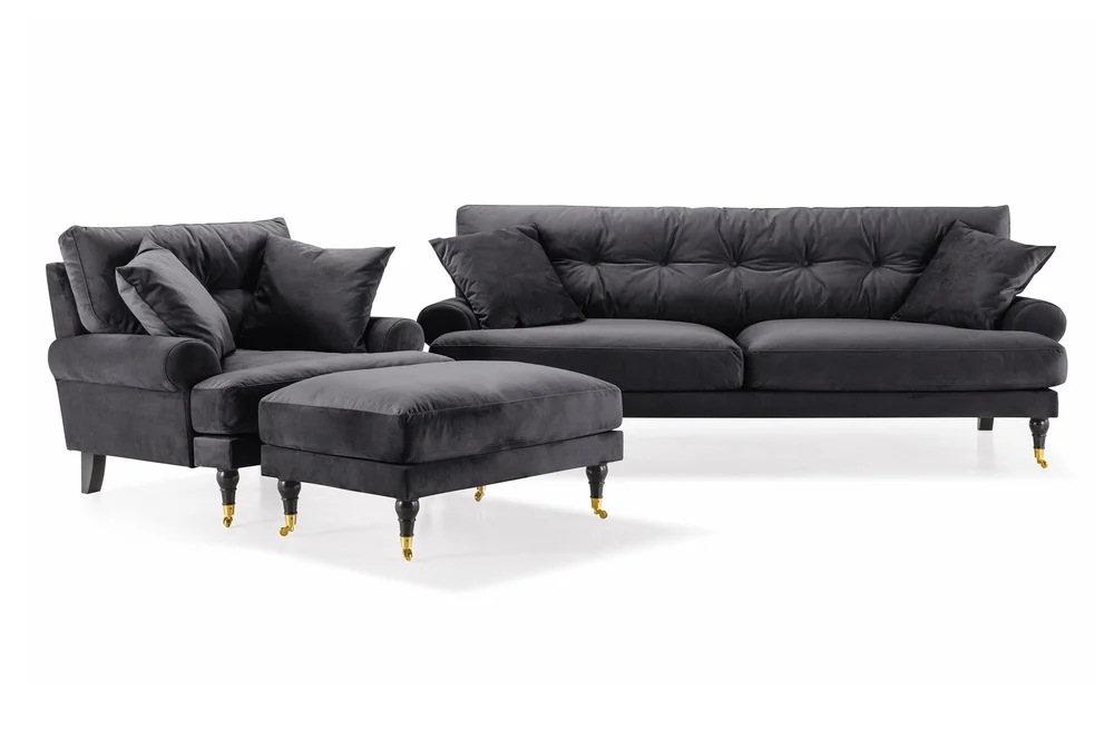 Andrew Sofagruppe 3-seter Sofa + Lenestol + Fotskammel i Fløyel v:8240460