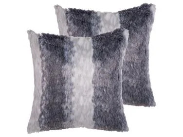 Sett med 2 pynteputer HORDEUM 45 x 45 cm Fuskepels Grå Stripete mønster v:3169650 Sett med 2 pynteputer HORDEUM 45 x 45 cm Fuskepels Grå Stripete mønster v:3169650