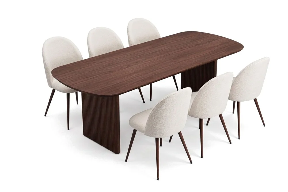 Alma spisegruppe rektangulær 220 cm valnøtt med 6 Nibe Plus spisestoler v:2055243 Alma spisegruppe rektangulær 220 cm valnøtt med 6 Nibe Plus spisestoler v:2055243