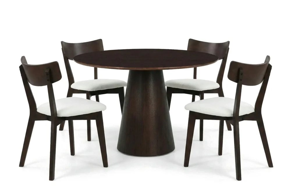 Siena spisegruppe 110 cm rund i røkt eik med 4 Amelia spisestoler med pute v:4735267