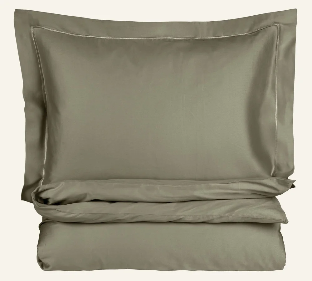 Egyptisk bomull sateng sengesett olivengrønn – 140×200 cm/50×70 cm v:5167796
