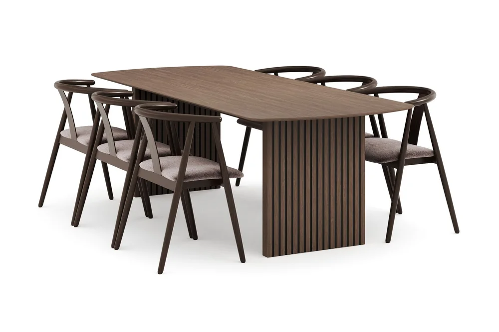 Richeto Spisegruppe Røkt Eik 240 cm med 6 Cytie Spisestoler med armlener v:5854589