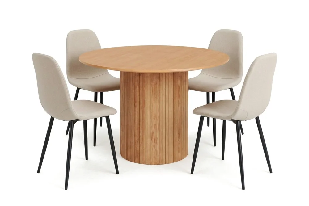 Kopparbo rund spisegruppe 110 cm eik med 4 Nibe spisestoler v:3961833