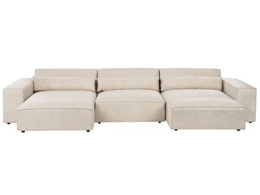 Modulær hjørnesofa 4-seters HELLNAR med fotskammel Fløyel Lys beige Høyrevendt v:7605468 Modulær hjørnesofa 4-seters HELLNAR med fotskammel Fløyel Lys beige Høyrevendt v:7605468
