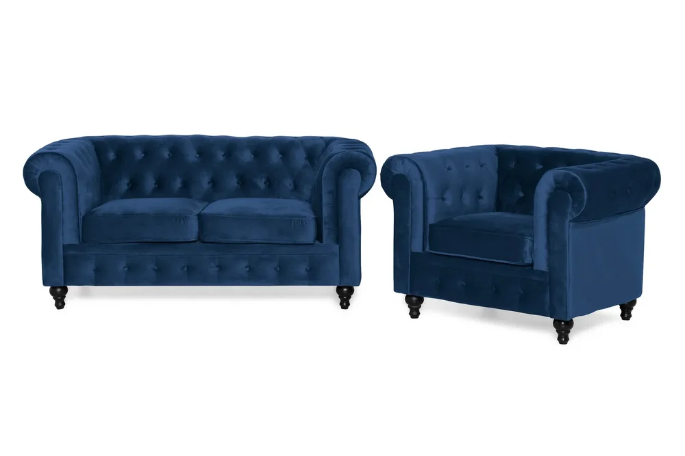 Chesterfield Lyx Sofagruppe 2-seter+Lenestol Fløyel v:4098422