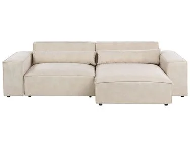 Modulær hjørnesofa 3-seter HELLNAR Fløyel Lys beige Venstrevendt v:183087