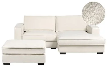 Hjørnesofa KOLDING med fotskammel Bouclé Lys beige Venstrevendt v:9767784 Hjørnesofa KOLDING med fotskammel Bouclé Lys beige Venstrevendt v:9767784